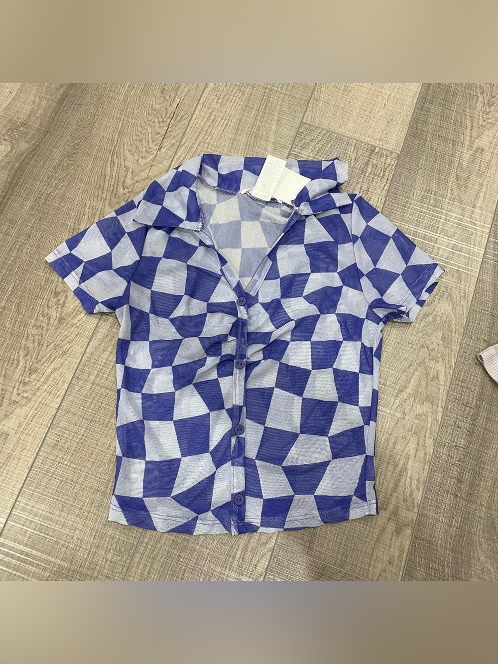 Caution To The Wind Blue and White Checkerboard Button-Down Shirt